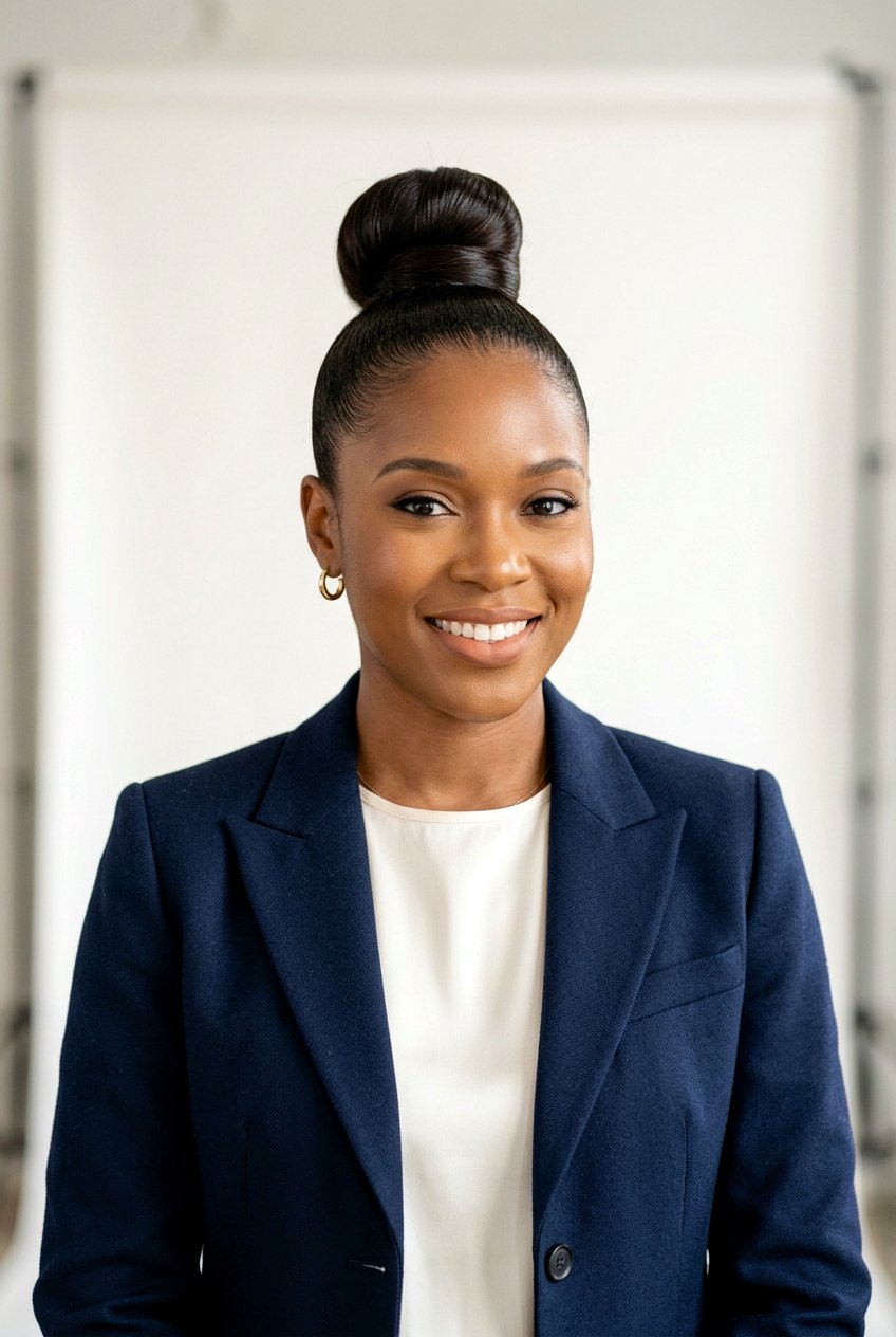 Polished High Bun for Family Portraits - 20 family portrait hairstyles for women - 20 family portrait hairstyles for women