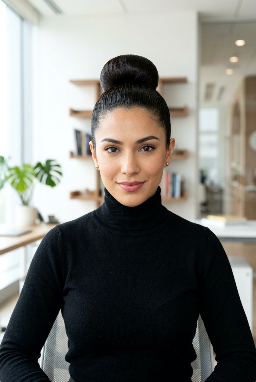 Polished High Bun - 20 internship hairstyle for college women - 20 internship hairstyle for college women