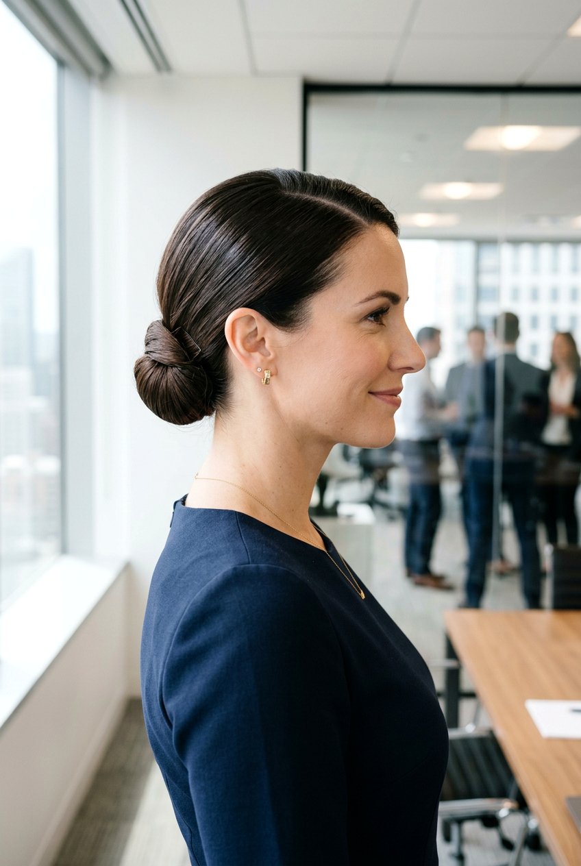 Polished Low Chignon For Meetings - 20 professional hairstyles for women - 20 professional hairstyles for women