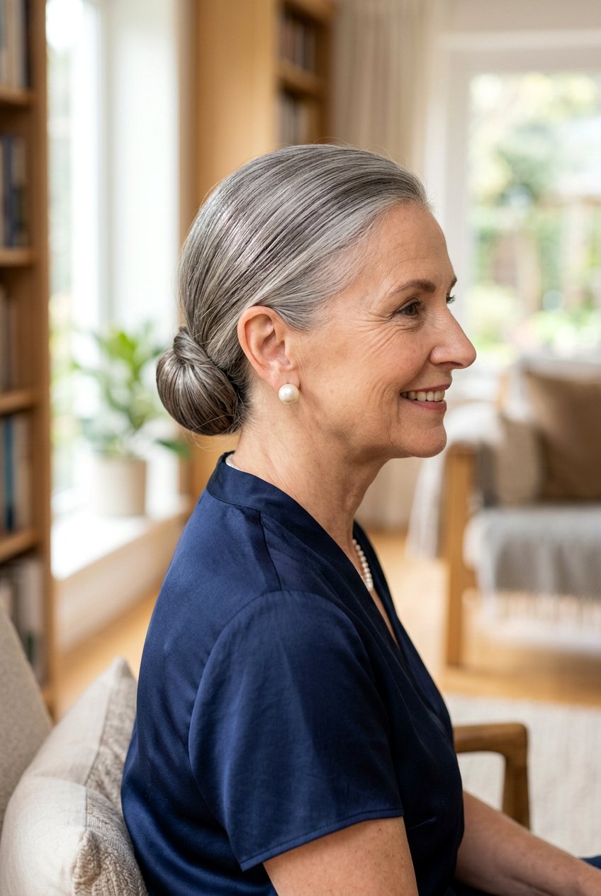 Polished Low Chignon - 20 wedding guest hairstyles for older women - 20 wedding guest hairstyles for older women