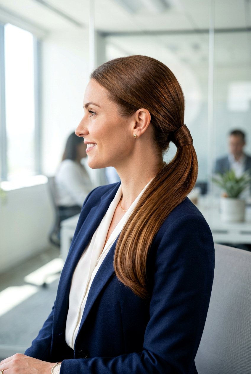 Polished Low Ponytail - 20 rainy day ponytail for women - 20 rainy day ponytail for women