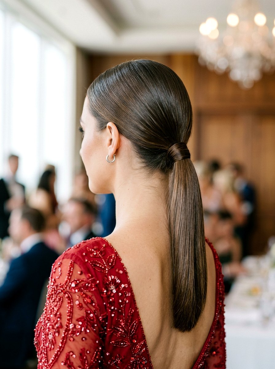 Polished Low Ponytail - 20 party hairstyle for red dress - 20 party hairstyle for red dress