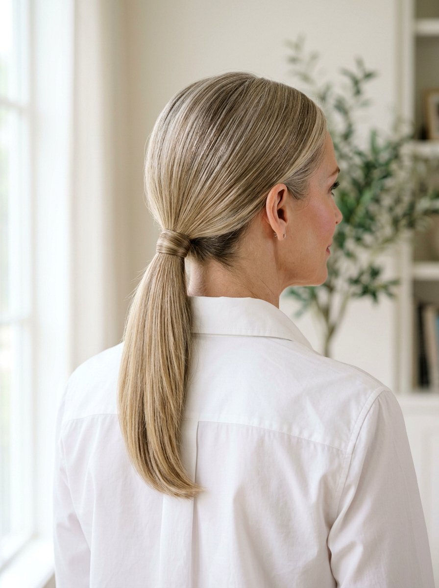 Polished Low Ponytail For Mature Women - 20 sleek hairstyle for mature women - 20 sleek hairstyle for mature women