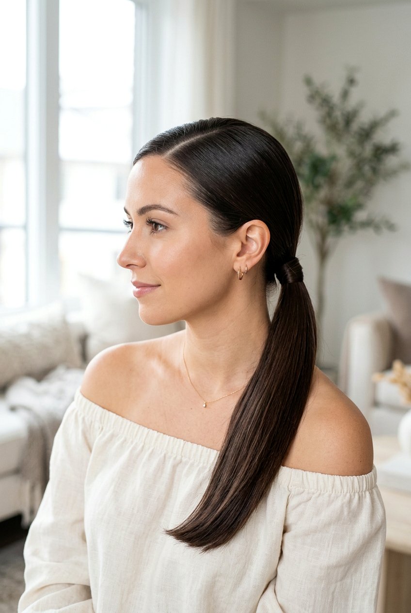 Polished Low Side Ponytail - 20 polished hairstyles for women - 20 polished hairstyles for women