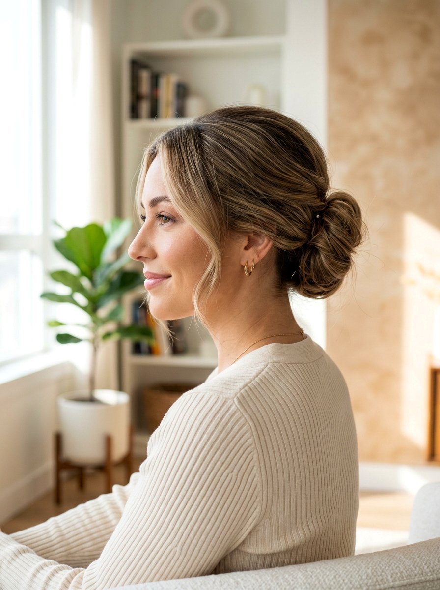 Polished Messy Bun Rainy Day - 20 office hairstyle for rainy days - 20 office hairstyle for rainy days