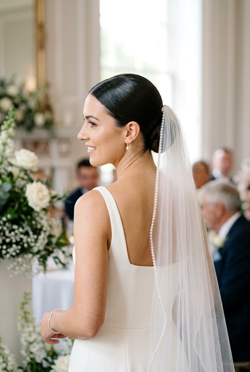 20 Elegant Classic Bridal Bun for Veil Styles for Brides