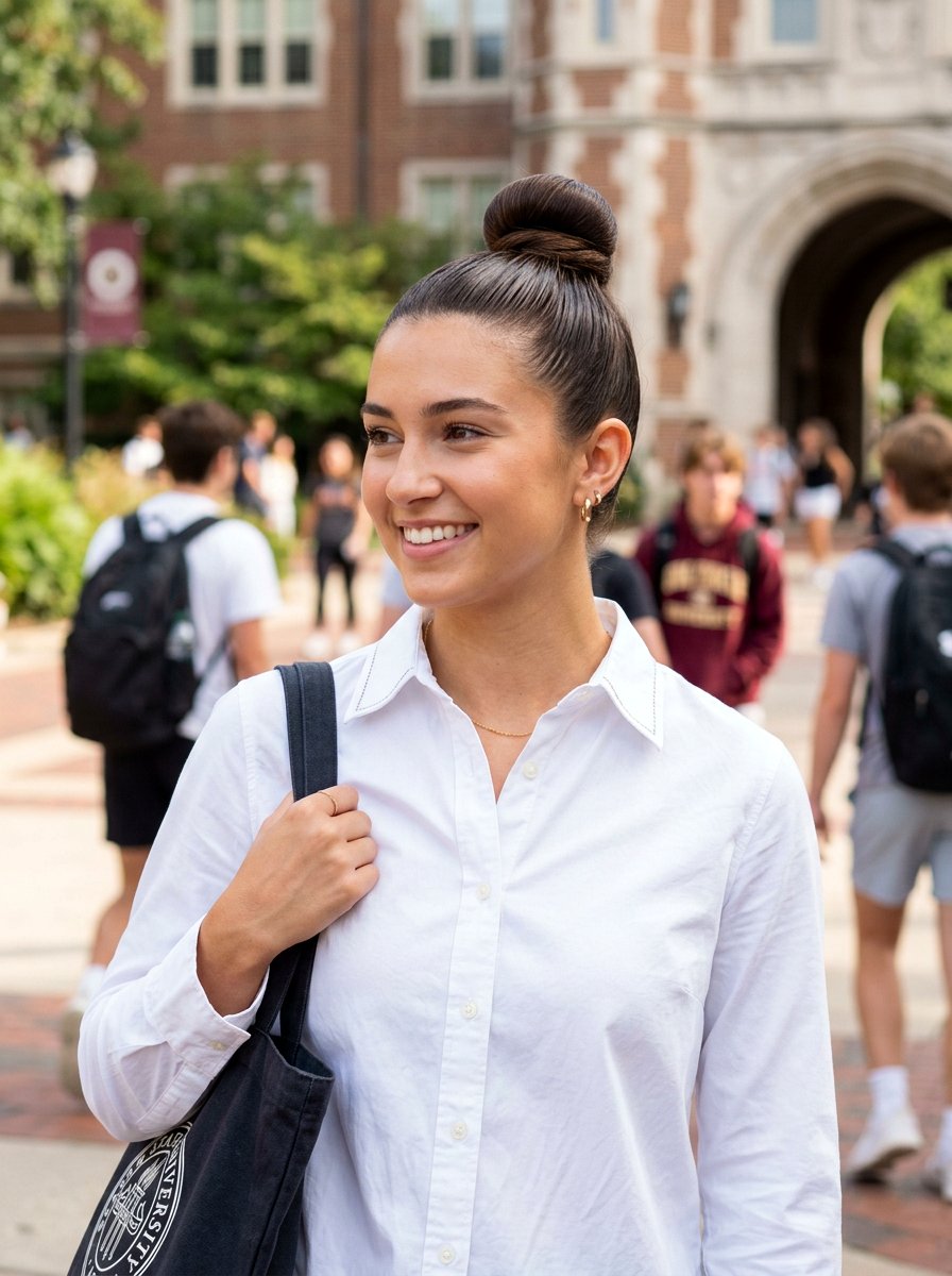 Polished Top Knot - 20 college girls polished internship hairstyle - 20 college girls polished internship hairstyle
