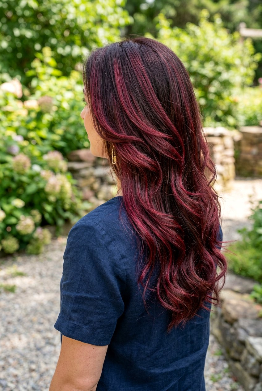 Pomegranate Red Highlights Dark Brown Hair - 20 red highlights on dark brown hair - 20 red highlights on dark brown hair