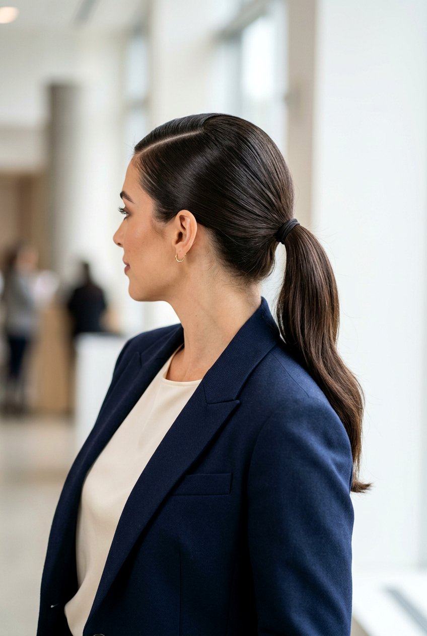 Ponytail With Deep Side Part - 20 corporate ponytail hairstyle - 20 corporate ponytail hairstyle