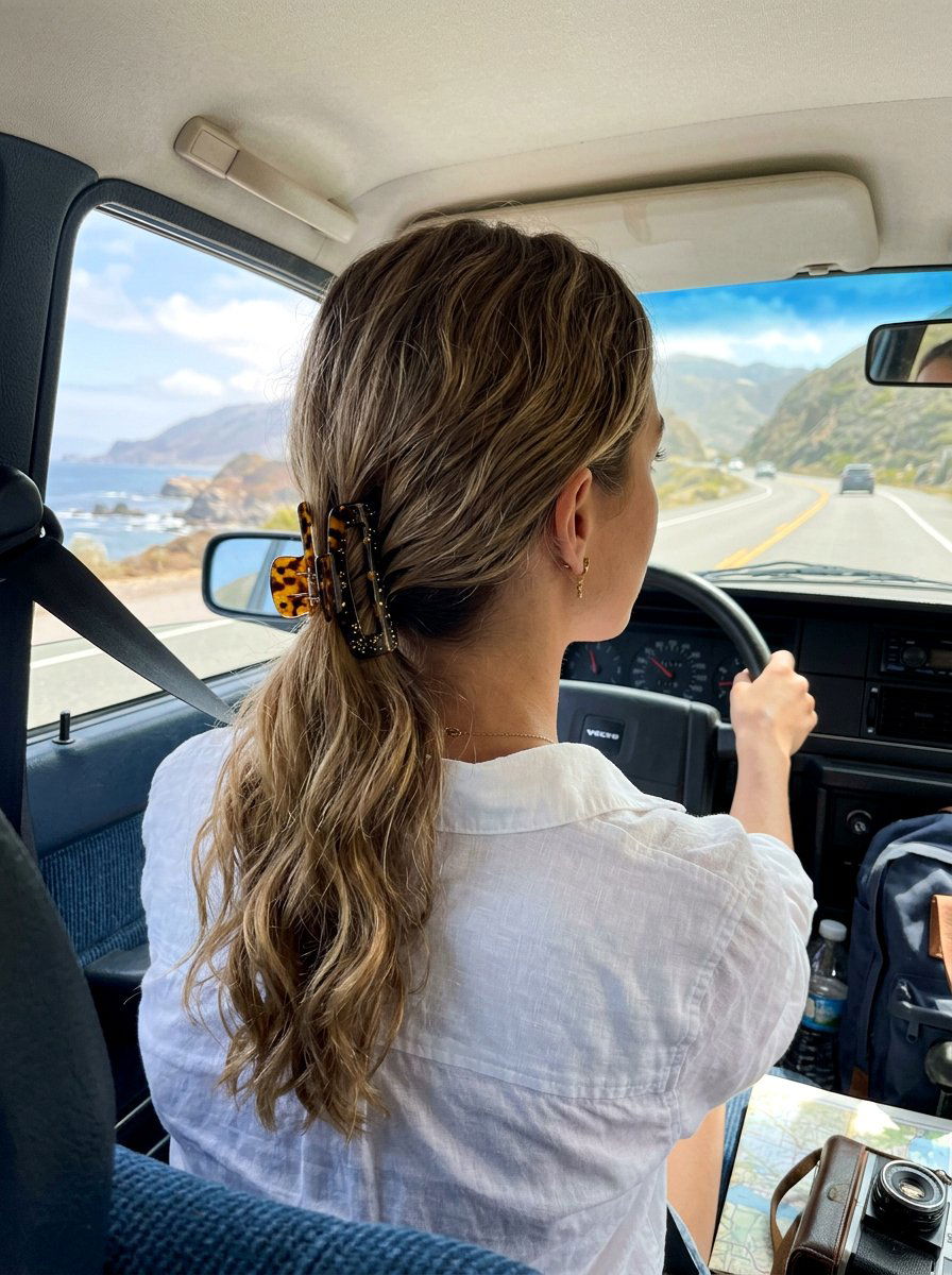 Ponytail With Hair Clip For Road Trips - 20 road trip ponytail hairstyles - 20 road trip ponytail hairstyles