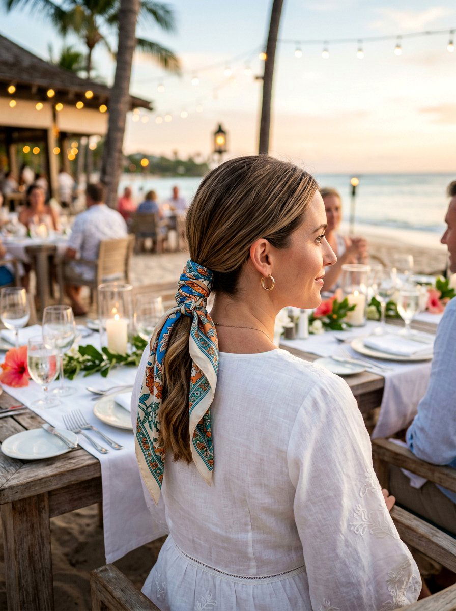 Ponytail With Hair Scarf For Resort Dinner - 20 resort dinner ponytail hairstyle - 20 resort dinner ponytail hairstyle
