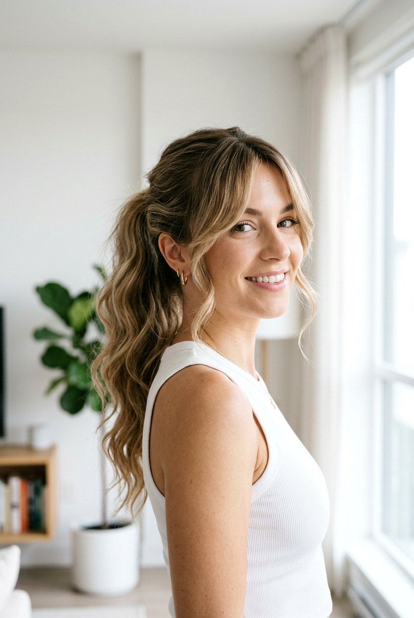 Ponytail With Long Curtain Bangs - 20 ponytail with curtain bangs - 20 ponytail with curtain bangs