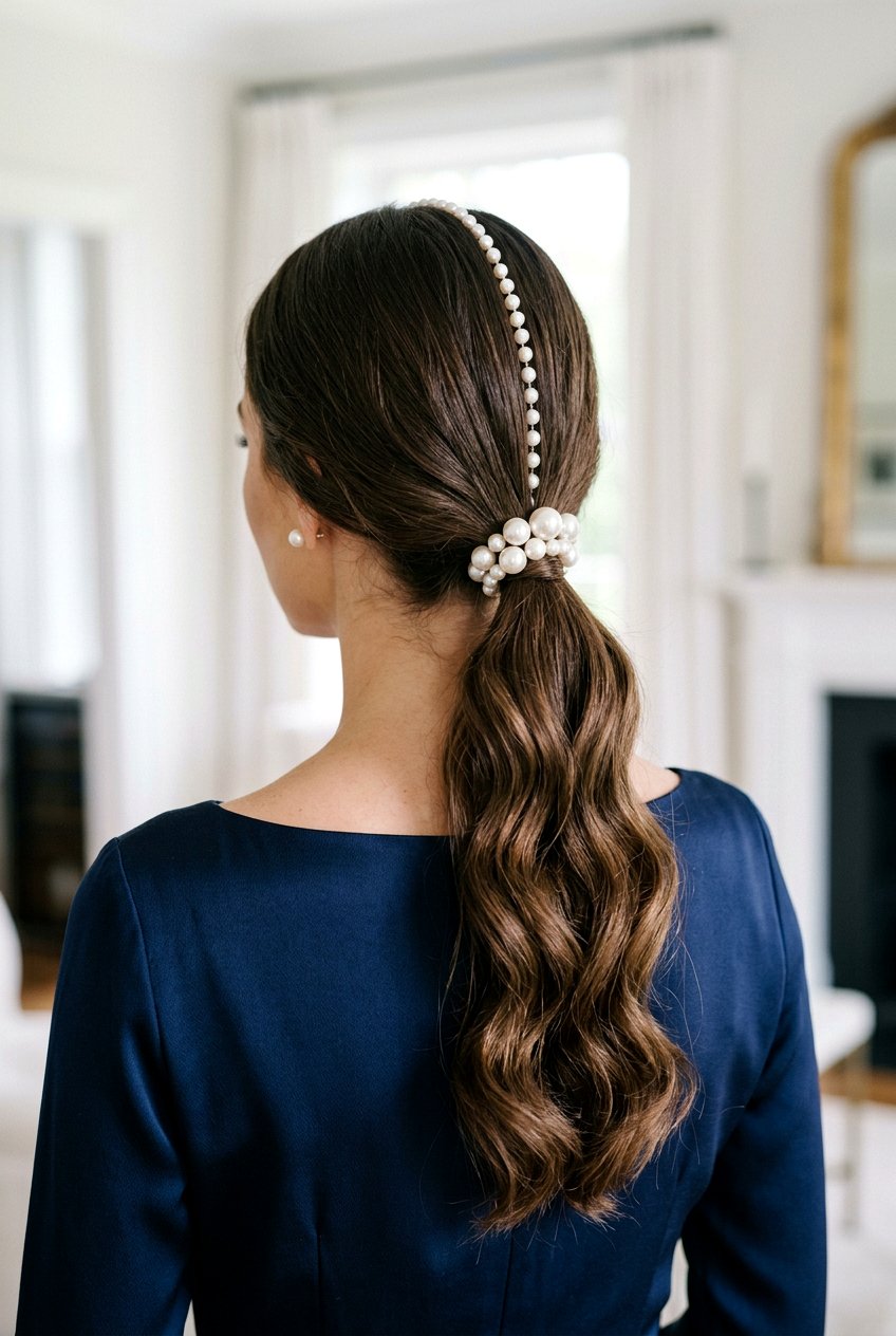 Ponytail With Pearl Hair Accessories - 20 engagement photo ponytail hairstyle - 20 engagement photo ponytail hairstyle