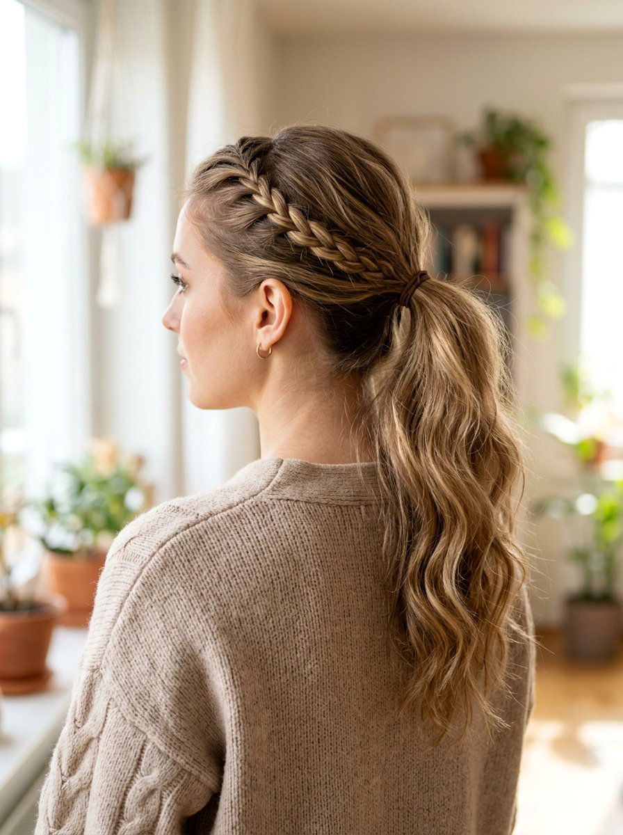 Ponytail With Small Braid At Front For Zoom Meeting - 20 zoom call ponytail hairstyle - 20 zoom call ponytail hairstyle
