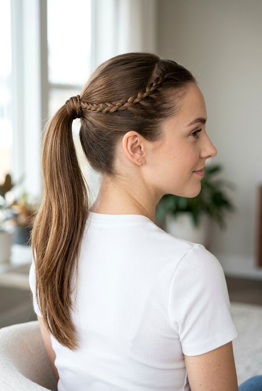 Ponytail With Small Braid Detail - 20 frizz free ponytail hairstyles - 20 frizz free ponytail hairstyles