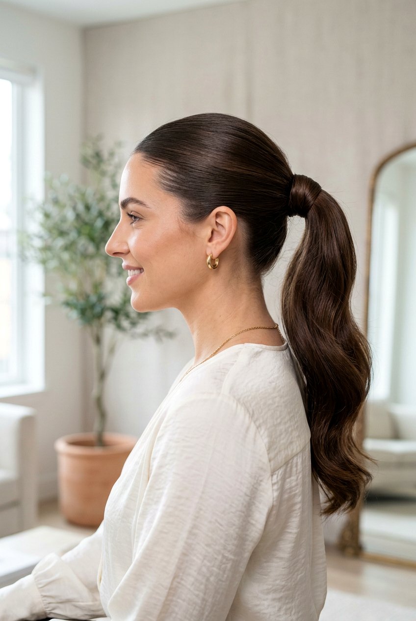 Ponytail With Wrapped Base For Smooth Finish - 20 frizz free ponytail hairstyles - 20 frizz free ponytail hairstyles