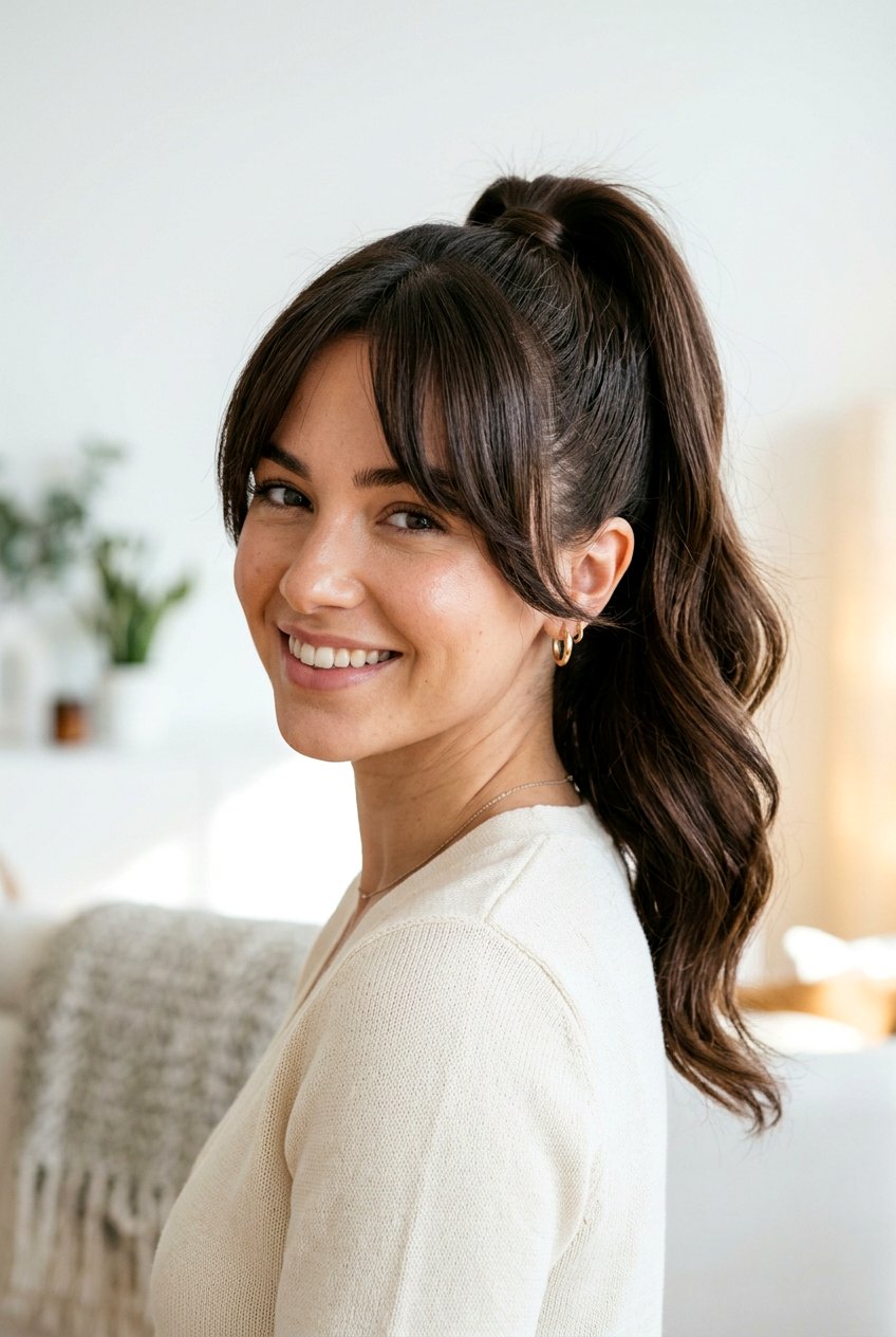 Ponytail with curtain bangs - 20 curtain bangs hairstyles - 20 curtain bangs hairstyles