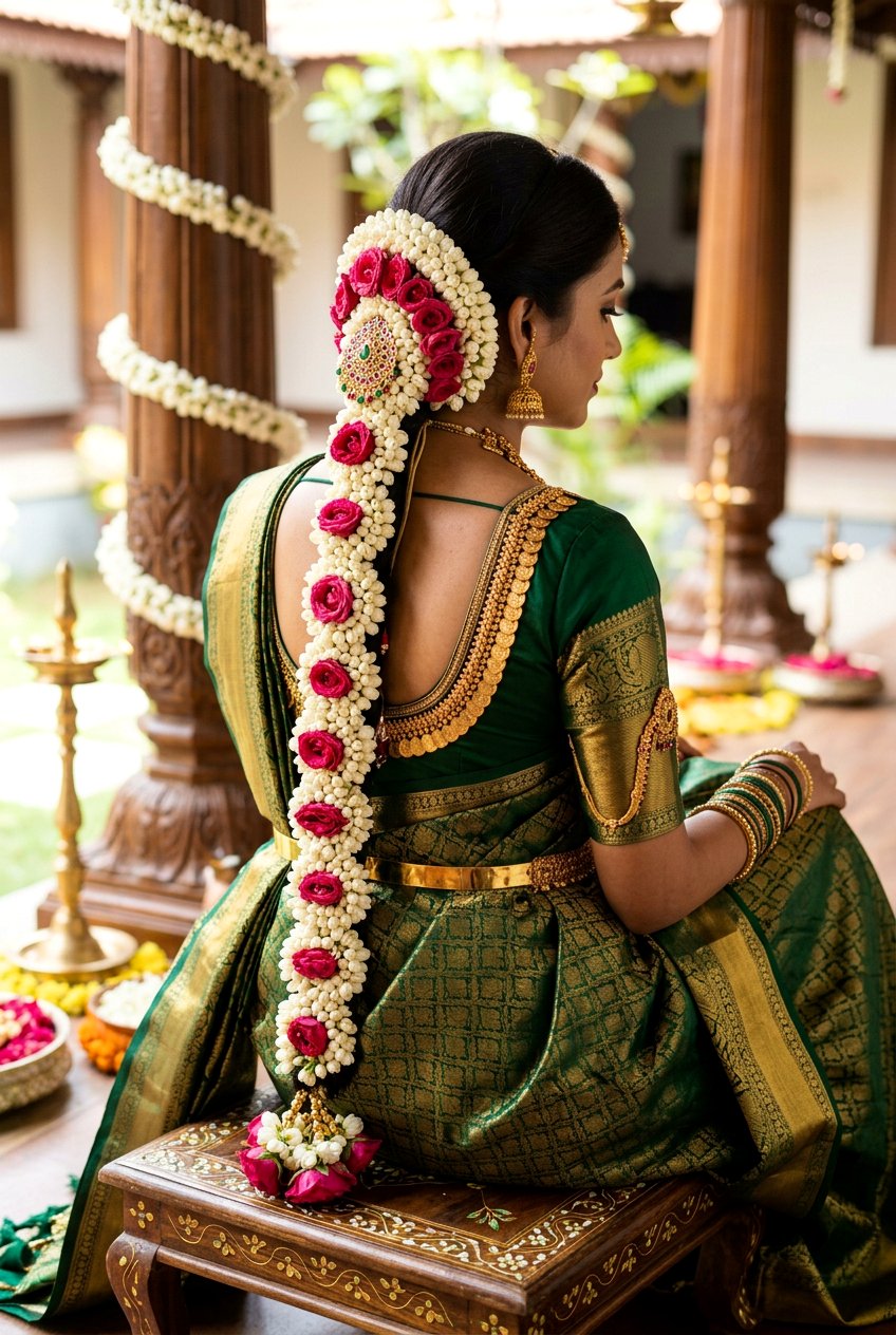 Poola Jada With Fresh Jasmine Braid - 20 south asian bridal braid hairstyle - 20 south asian bridal braid hairstyle