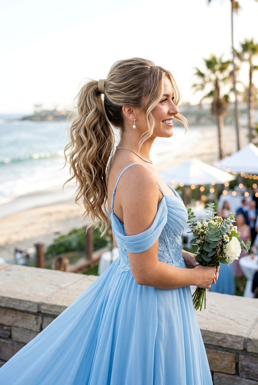 Prom Ponytail with Beach Waves - 20 prom ponytail hairstyles - 20 prom ponytail hairstyles