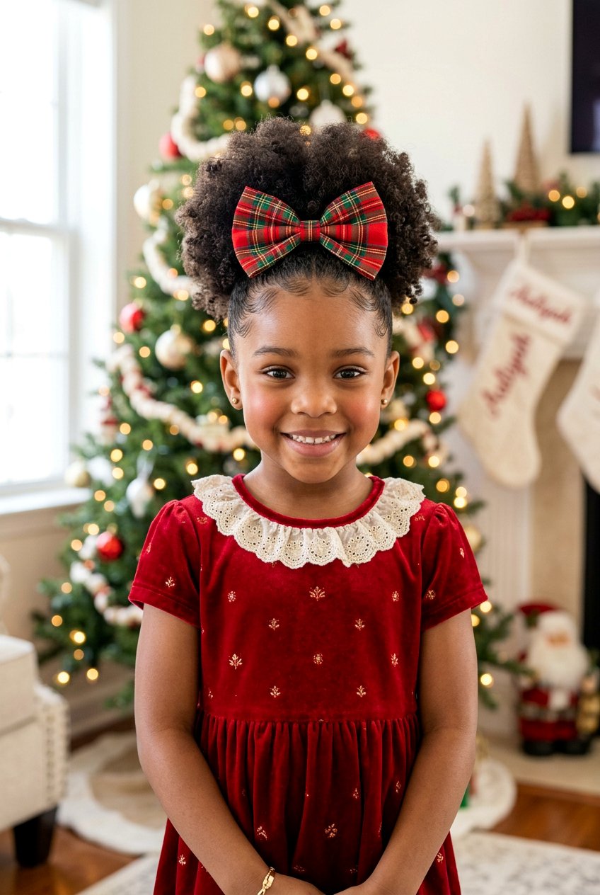 Puff With Bow Ponytail Updo - 20 natural puff styles for little girls - 20 natural puff styles for little girls