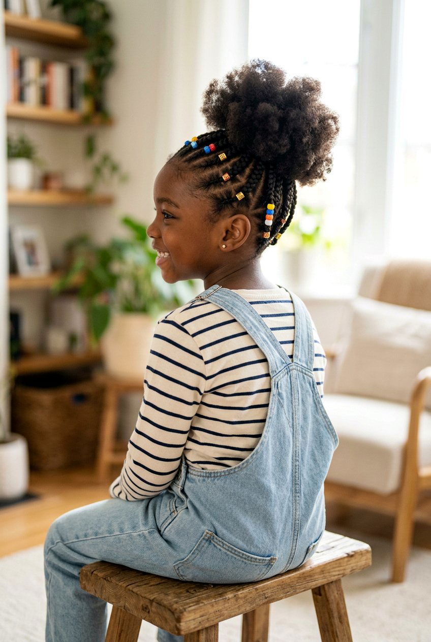 Puff With Box Braids Back - 20 natural puff styles for little girls - 20 natural puff styles for little girls