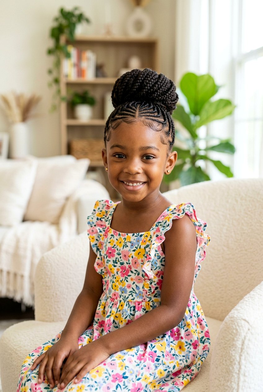 Puff With Braided Bun Protective Style - 20 natural puff styles for little girls - 20 natural puff styles for little girls