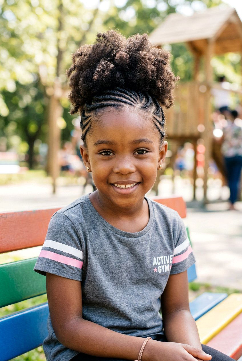Puff With Cornrow Sides - 20 natural puff styles for little girls - 20 natural puff styles for little girls