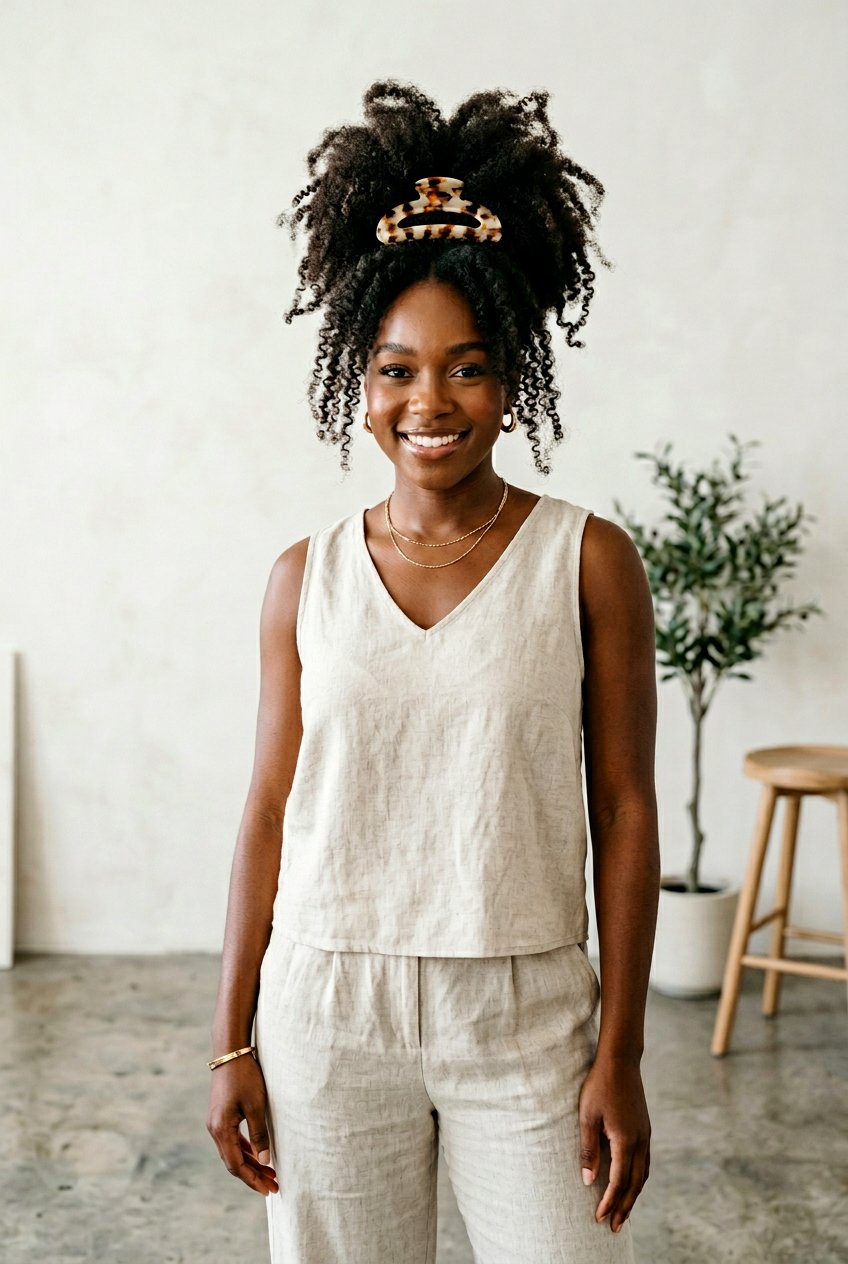 Puff with Jumbo Claw Clip Hold - 20 quick puff hairstyles for black women - 20 quick puff hairstyles for black women