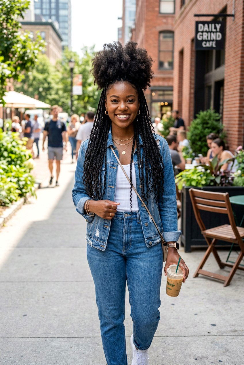 Puff with Knotless Braid Extensions Added - 20 quick puff hairstyles for black women - 20 quick puff hairstyles for black women