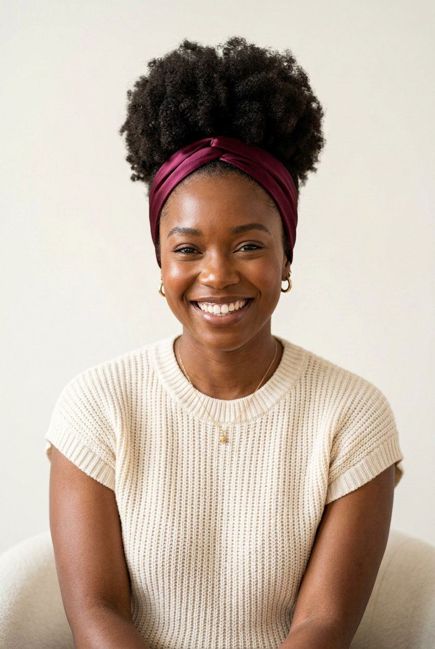 Puff with Satin Headband Wrap - 20 quick puff hairstyles for black women - 20 quick puff hairstyles for black women