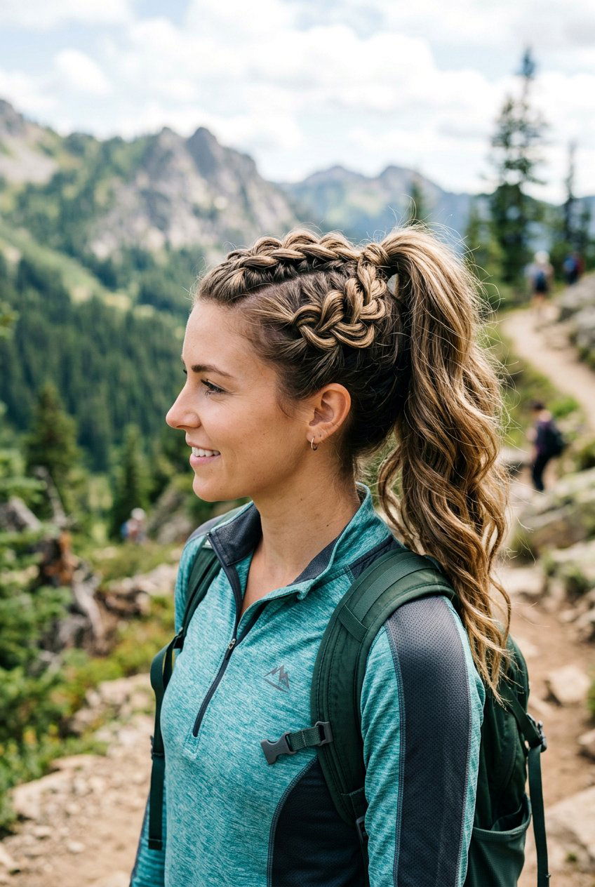 Pull Through Braid Ponytail - 20 hiking ponytail with braid - 20 hiking ponytail with braid