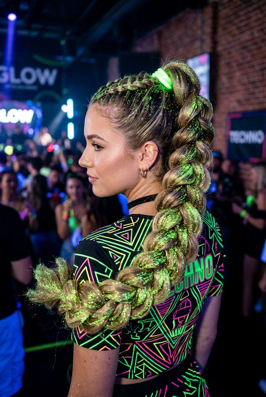 Pull Through Braid Ponytail With Neon Glitter - 20 festival braid ponytail with glitter - 20 festival braid ponytail with glitter