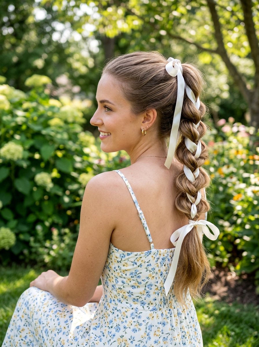 Pull Through Braid Ponytail With Ribbon - 20 pull through braid ponytail - 20 pull through braid ponytail