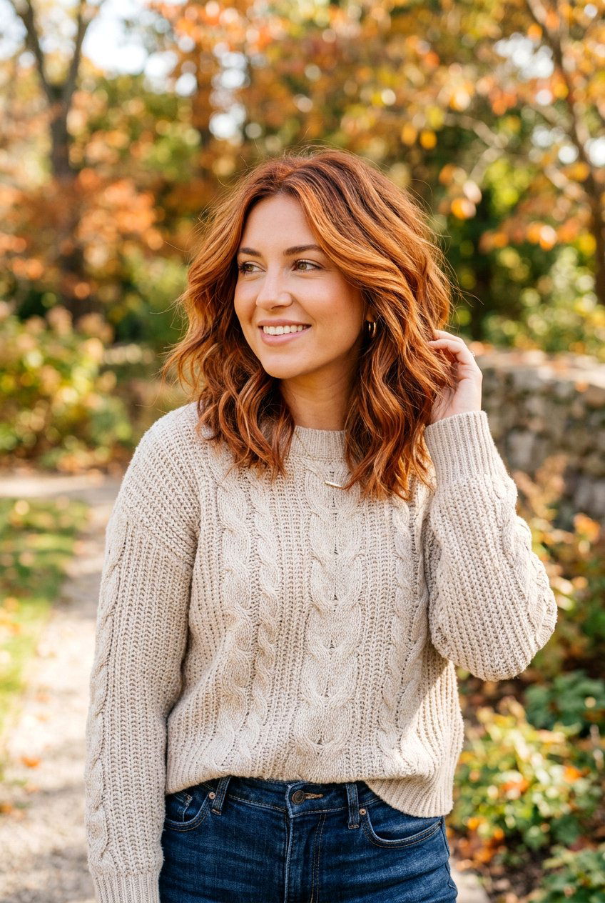 Pumpkin Copper Balayage On A Layered Lob - 20 pumpkin copper balayage - 20 pumpkin copper balayage