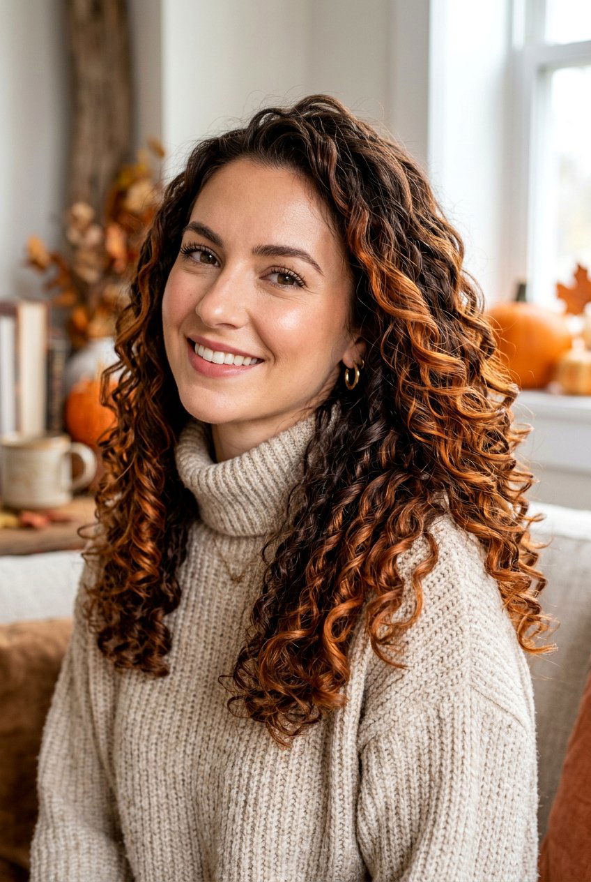 Pumpkin Copper Balayage On Curly Hair - 20 pumpkin copper balayage - 20 pumpkin copper balayage