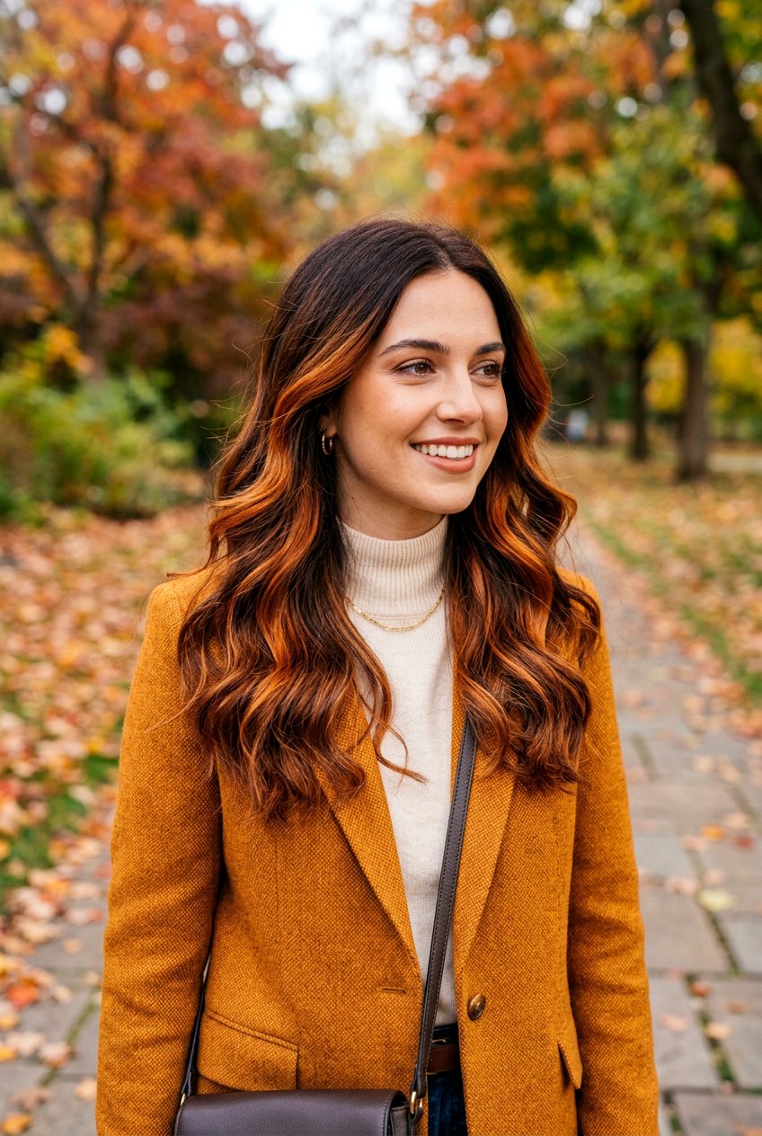 Pumpkin Copper Balayage On Dark Brown Hair - 20 pumpkin copper balayage - 20 pumpkin copper balayage