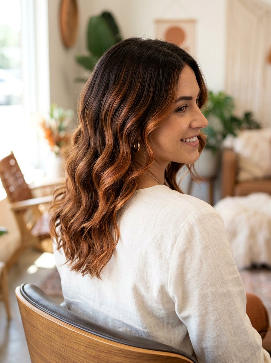 Pumpkin Spice Balayage On Dark Brunette Hair - 20 pumpkin spice balayage - 20 pumpkin spice balayage