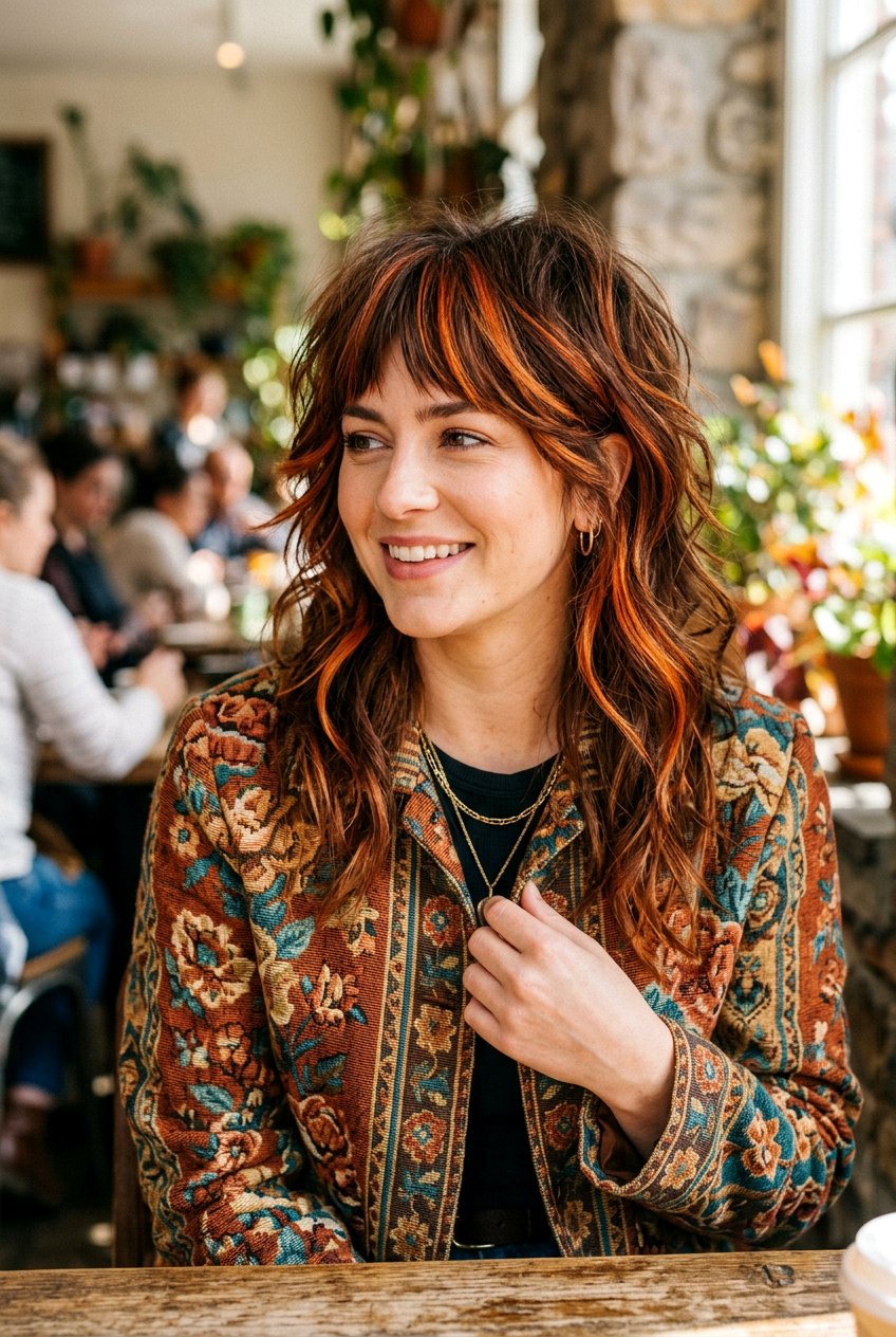 Pumpkin Spice Chunky Highlights On Shag Haircut - 20 autumn pumpkin spice highlights - 20 autumn pumpkin spice highlights