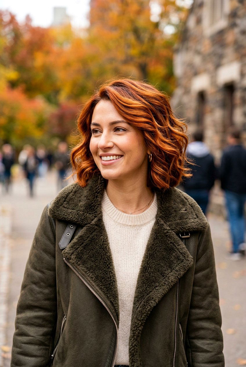 Pumpkin Spice Full Head Highlights On Wavy Bob - 20 autumn pumpkin spice highlights - 20 autumn pumpkin spice highlights