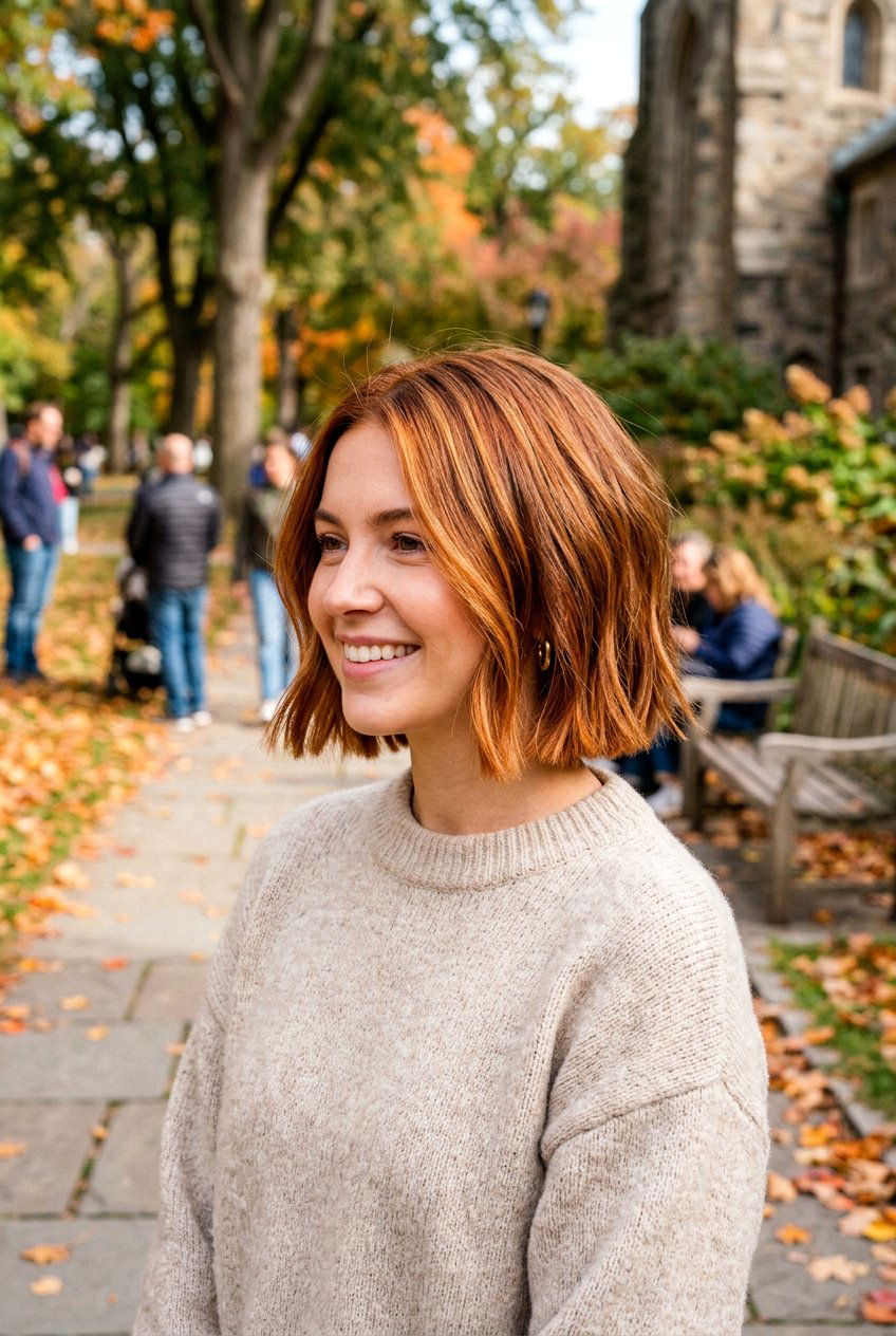 Pumpkin Spice Highlights On Short Bob - 20 autumn pumpkin spice highlights - 20 autumn pumpkin spice highlights