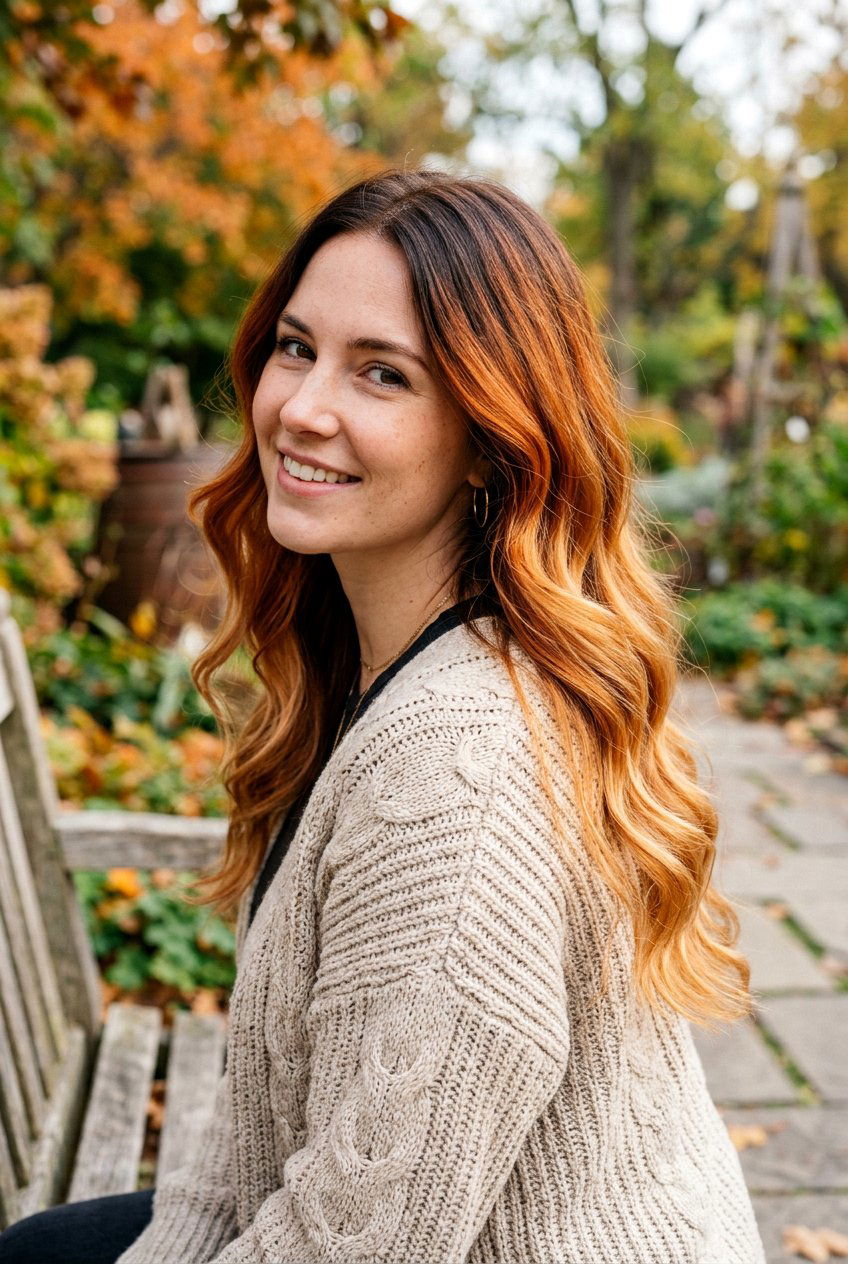 Pumpkin Spice Ombre On Wavy Hair - 20 autumn pumpkin spice highlights - 20 autumn pumpkin spice highlights