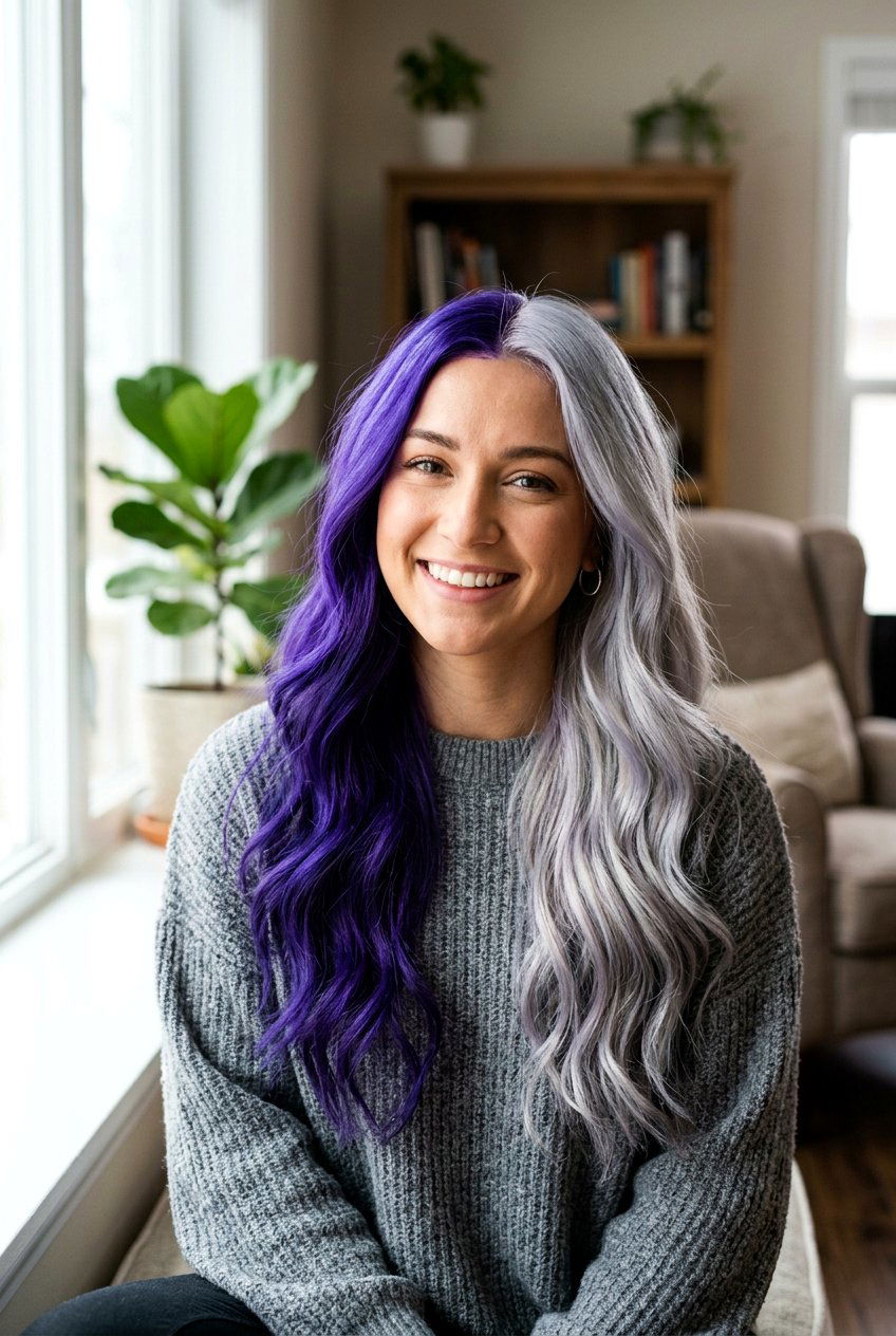 Purple And Silver Split Hair Color - 20 alternative split hair color - 20 alternative split hair color