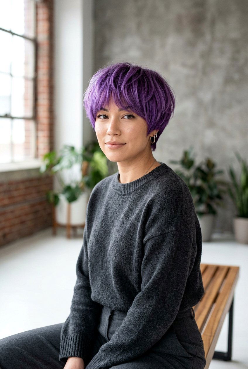 Purple Layered Bowl Cut For Women - 20 bowl cut haircut for women - 20 bowl cut haircut for women