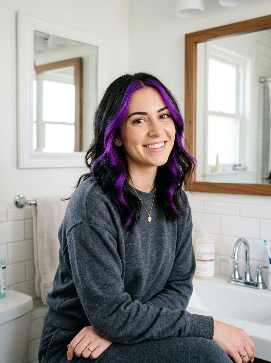 Purple Money Piece On Dark Hair At Home - 20 purple money piece on dark hair - 20 purple money piece on dark hair