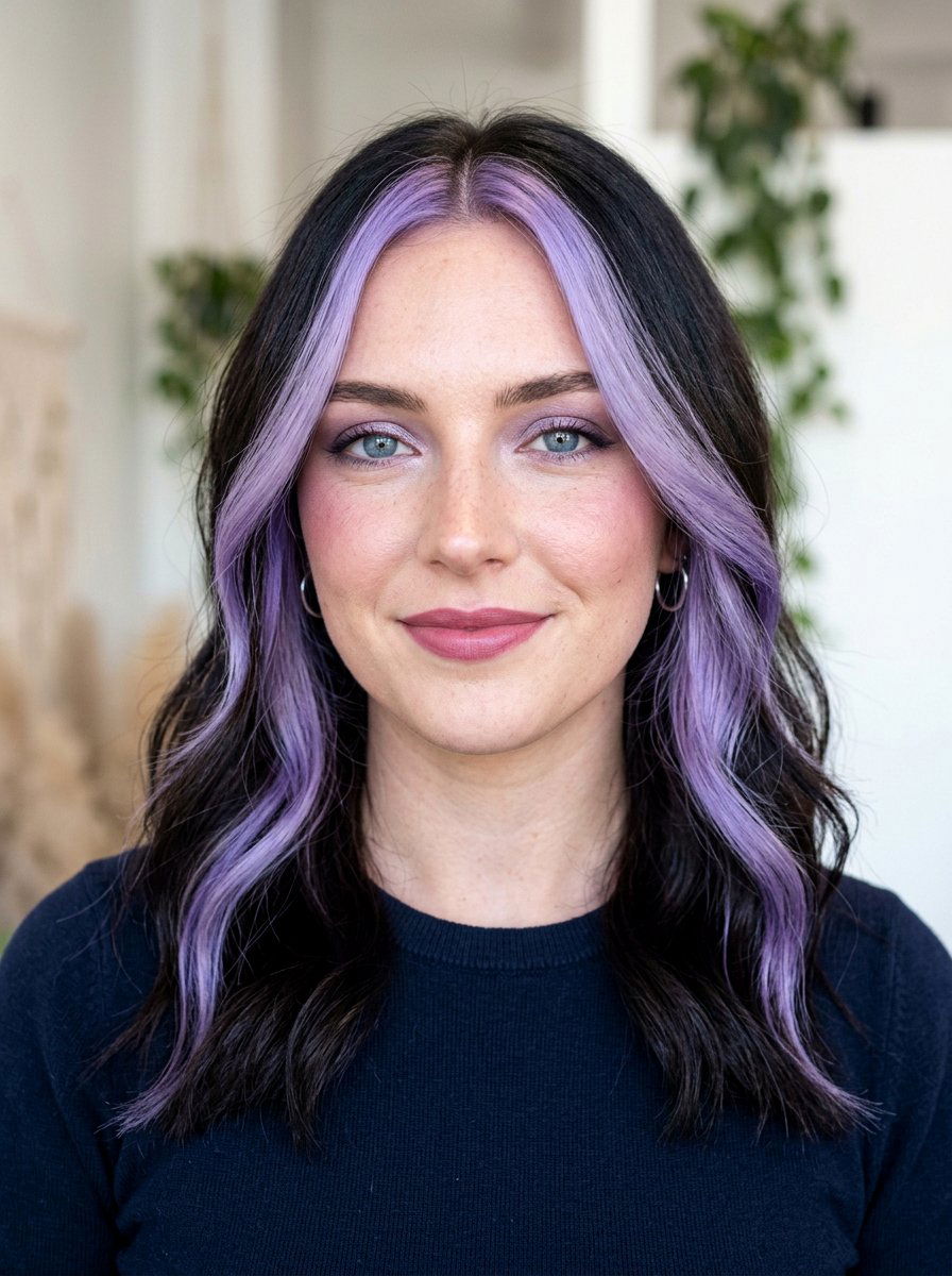 Purple Money Piece On Dark Hair For Cool Skin Tones - 20 purple money piece on dark hair - 20 purple money piece on dark hair