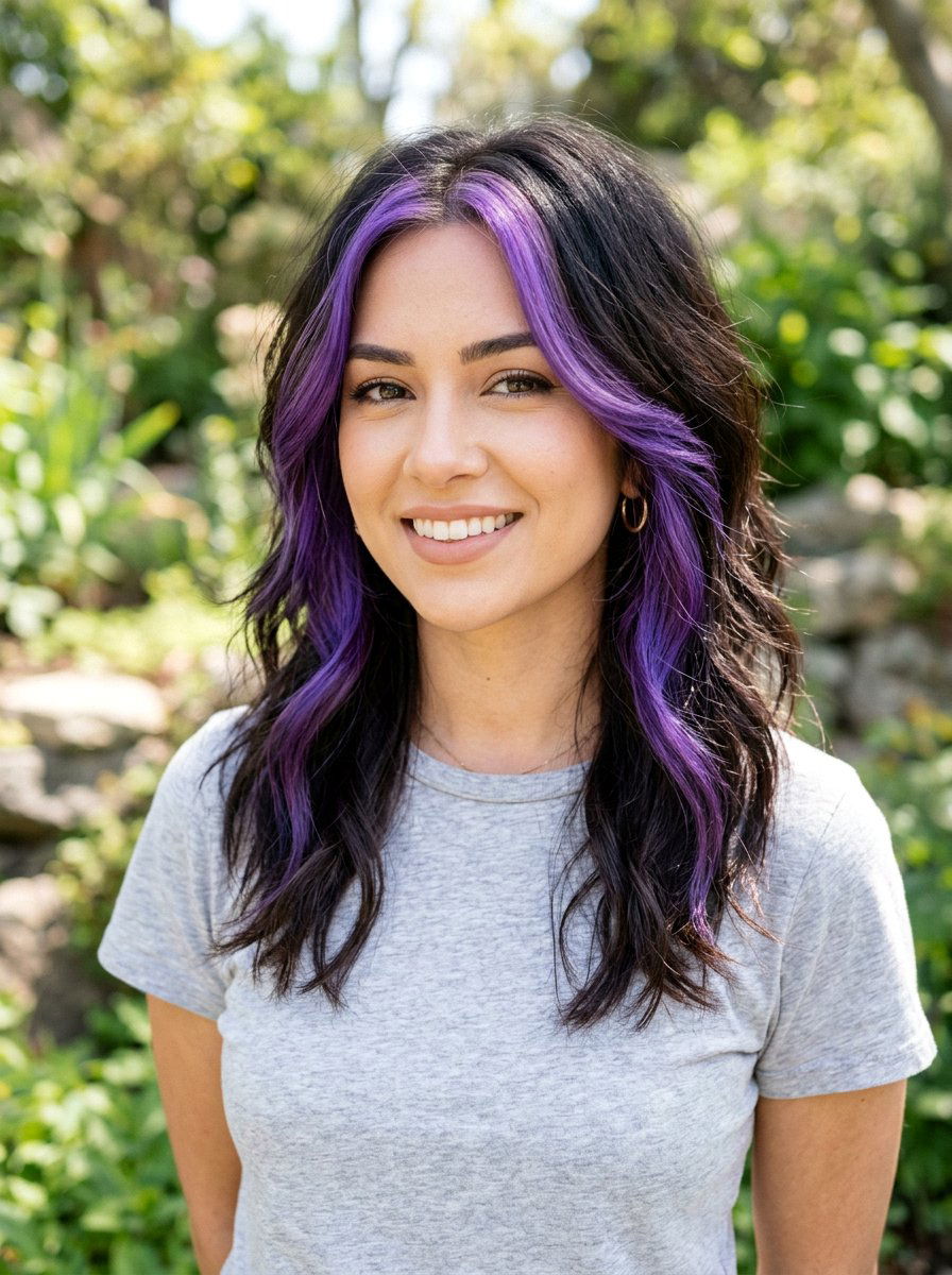 Purple Money Piece On Dark Hair With Layers - 20 purple money piece on dark hair - 20 purple money piece on dark hair