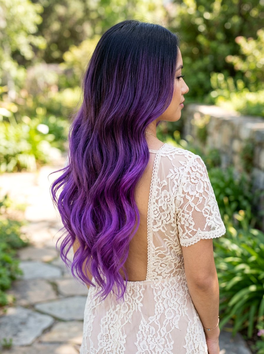 Purple Ombre Black Hair - 20 purple balayage with black roots - 20 purple balayage with black roots