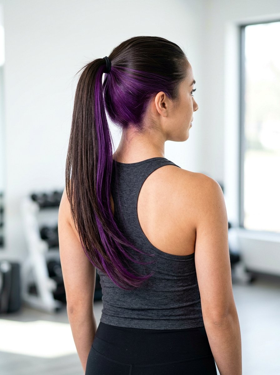 Purple Peekaboo Highlights In Ponytail Hair - 20 purple peekaboo hair color - 20 purple peekaboo hair color