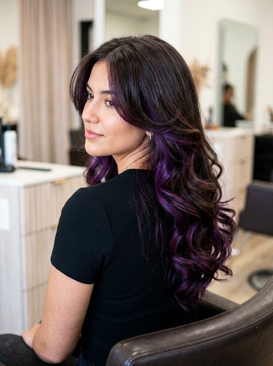 Purple Peekaboo Highlights On Long Layered Hair - 20 purple peekaboo hair color - 20 purple peekaboo hair color