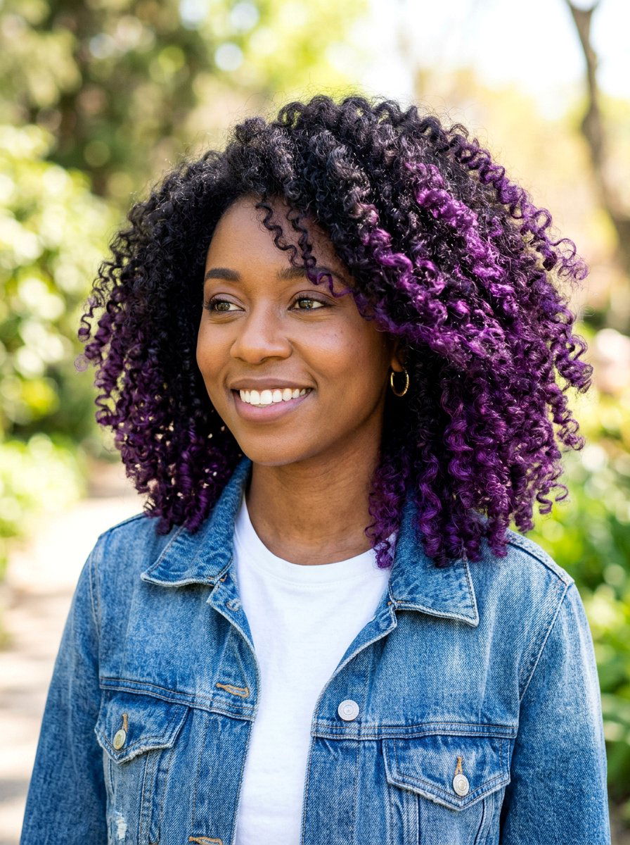 Purple Peekaboo Highlights On Natural Curls - 20 purple peekaboo hair color - 20 purple peekaboo hair color